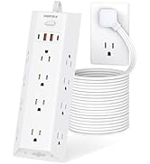 10FT Surge Protector Power Strip, HOPOW Long Extension Cord with 12 Widely AC Outlets 4 USB (2-US...