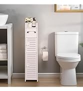 ShellKingdom Toilet Paper Holder Stand, Small Bathroom Storage Cabinet with Doors and Shelves, Sl...