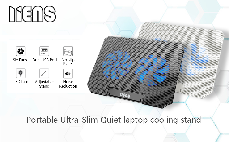 LIENS Laptop Cooler Cooling Pad Portable Height Adjustable Laptop Cooling Fan Stand Up to 17”