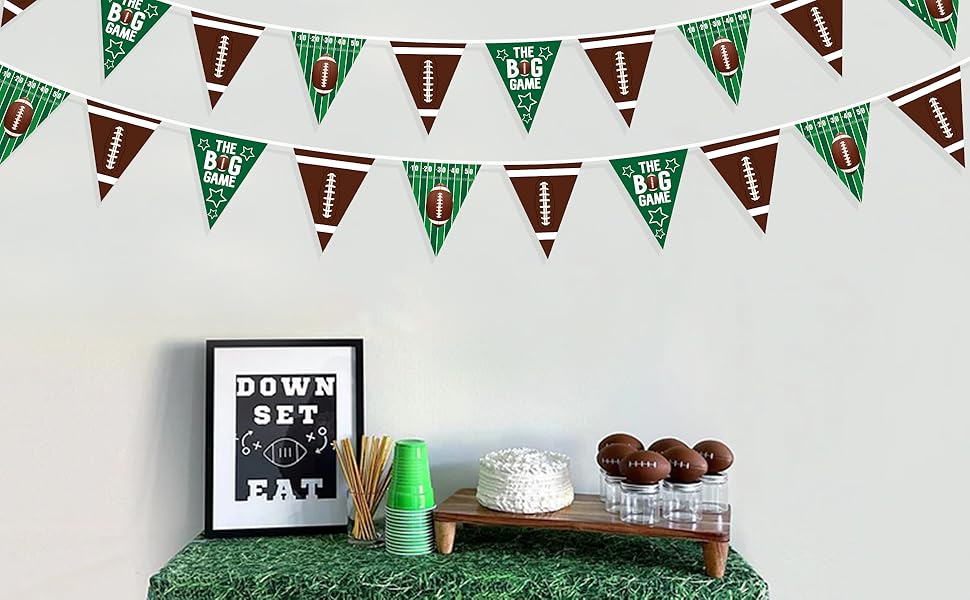 Football Party Decorations Green Brown Football Pennant Banner Fabric Triangle Garland Streamers