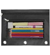 INNOIO 3 Ring Binder Pencil Pouch - Oxford Fabric Pencil Case with 2 Zippered Pockets, Clear Mesh...