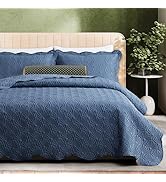 Ted Baker Quilt Set Queen – 3-Piece Blue Shell Quilt with Shams – Satin, Lightweight Bedspread
