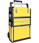 BIG RED Stackable Portable Metal Tool box Organizer with Wheels and 2 Drawers, Rolling Upright Tr...