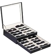 AUTOARK 2-Tier Lockable Glasses &amp; Jewelry Organizer Case with Glass Top,20 Capacity PU Leather Di...