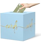 CINSOEN Light Blue Card Box with Gold Foil Design, Paperboard 8.7" Card Box for Birthday Wedding ...