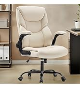 DUMOS PU Leather Office Chair - Ergonomic Executive Computer Desk Chairs with Adjustable Flip-up ...