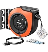DEWENWILS 60 FT Retractable Extension Cord Reel, 12/3C SJTOW Heavy Duty Power Cord, Twist-lock St...