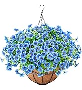 Ouddy Decor Artificial Hanging Flowers with Basket, Fake Hanging Plants with Faux Silk Flowers UV...