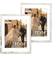 FIXSMITH 11x14 Picture Frame 2 Pack, Distressed White Photo Frame with HD Plexiglass, Display Pic...