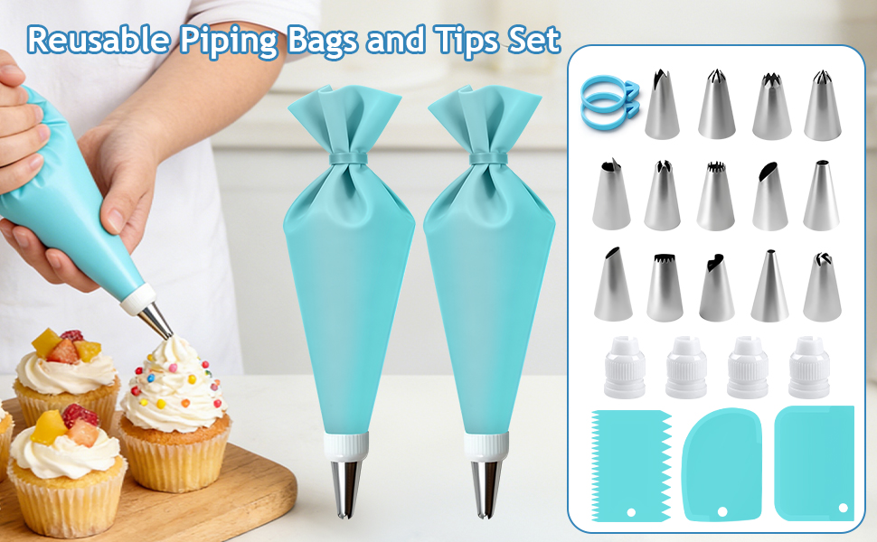 Reusable Piping Bags and Tips Set