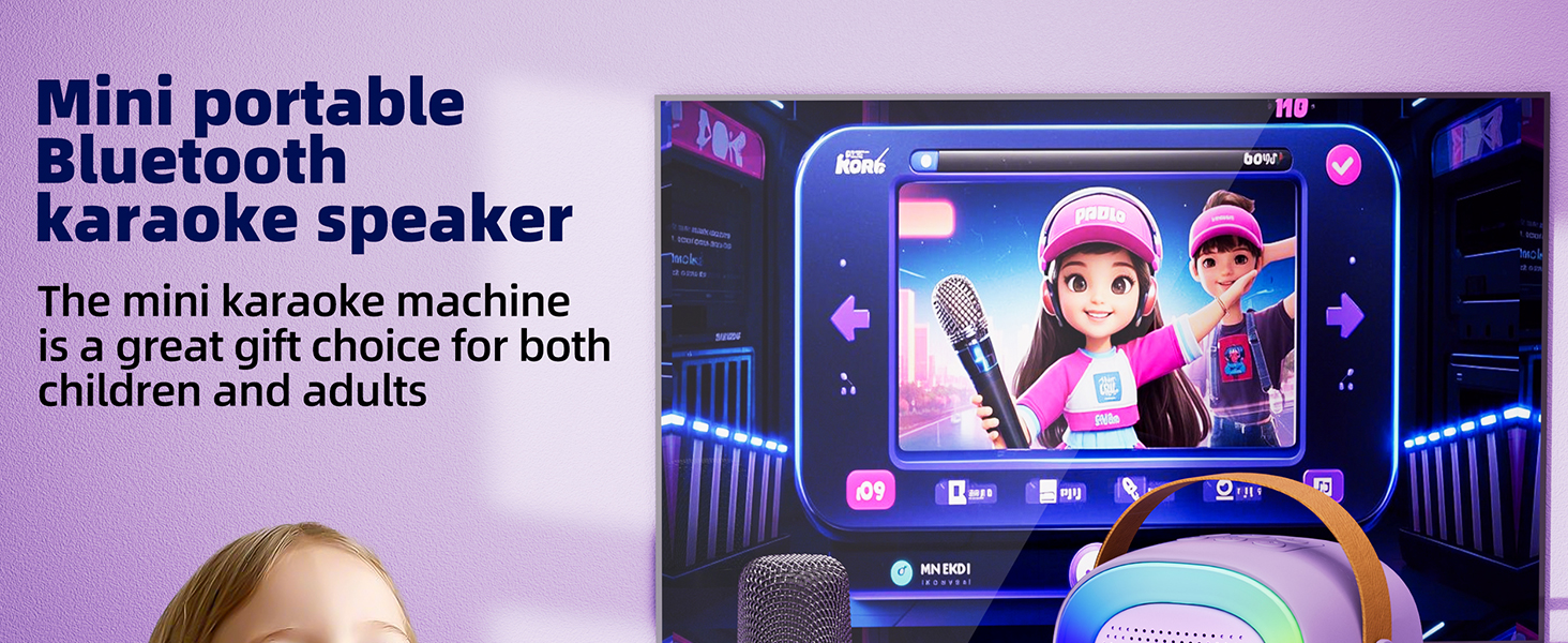 Mini Karaoke Machine Speaker for Kids Adults, Portable Bluetooth with 2 Wireless Microphones