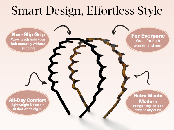 Zig Zag Headbands, Recycled Plastic Wavy Hair Band with Teeth, Headbands for Women and Men
