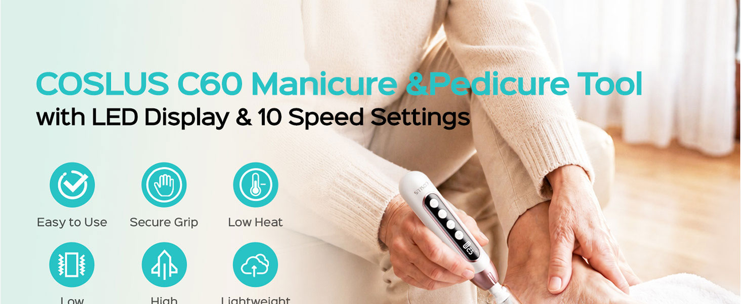 COSLUS C60 Manicure &amp;amp;amp;amp;amp;amp;amp; Pedicure Tool with LED Display &amp;amp;amp; 10 Speed Settings