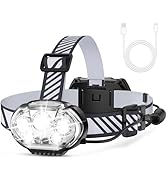 MIOISY Rechargeable Headlamp, 20000 High Lumen Bright 5 LED Head Lamp with Red White Light, IPX4 ...