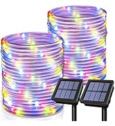 GIGALUMI 2 Pack Solar Rope Lights, Each with 100 LEDs 35.7ft 8 Modes, Solar String Lights Waterpr...