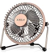 xasla 4 Inch Small USB Desk Fan, Mini Quiet Fan with Metal Construction &amp; Strong Airflow &amp; 360°Ad...