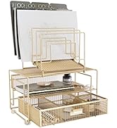 BLU MONACO Workspace Gold Desk Organizer and Accessories Desktop Rack with File sorters and Drawe...