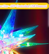 Ariceleo RGB LED Color Changing Christmas Tree Topper Star - APP-Controlled, USB Powered, Decorat...