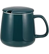 VOBAGA Coffee Cup with Lid and Flat-Bottom, 14 oz Tea Mug for Daily Use Warming Coffee&amp;Tea (Green)