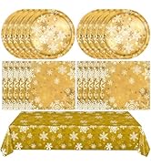41Pcs Winter Snowflake Party Decorations Snowflake Tableware Set Golden Snowflake Paper Plates Na...