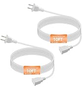 White Extension Cord 10 Feet 2 Prong Polarized Light-Duty Power Cable Male to Female, 5A 625W for...
