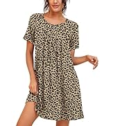 PrinStory Nightgowns for Women Short Sleeve Night Gowns Pleated Sleep Shirt Ladies Nightshirt Sof...