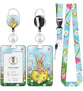VOCHIC Rabbit Lanyard Badge Holder with Eggs,Easter Laynard for Id Badges, Spring Holiday Badge R...