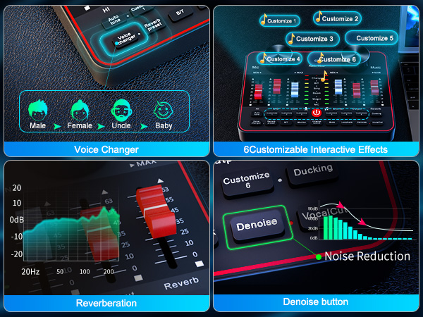 sound card for live streaming music mixer board audio mixer for streaming gaming voice changer