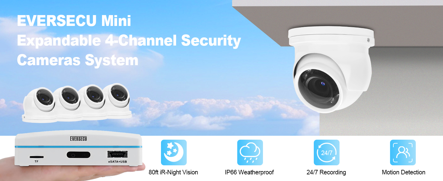 Wired Mini DVR & Security Cameras System-2pcs 1080P Mini Dome Cameras & 1pcs 4CH Mini DVR free app