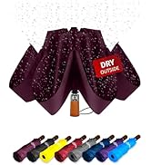 NEW Reverse Compact Travel Umbrella for Backpack and Car with Teflon Coating Inverted Umbrella Au...