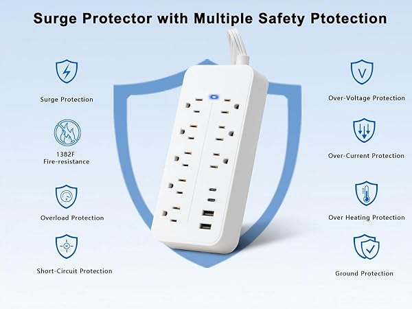 Long Cord Surge Protector Power Strip 20 25 15 FT feet foot Extension Cord indoor