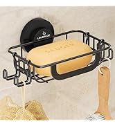 LEVERLOC Soap Dish for Shower with Hooks, Bar Soap Holder with Suction Cup, Soap Tray Rustproof S...