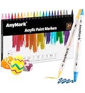 AnyMark 24 Colors Acrylic Paint Markers, Dual Tip with Dot Tip and Fine Tip Premium Acrylic Paint...