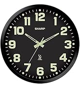 Sharp Glow in The Dark Atomic Analog Wall Clock - 12" Clock with Black Frame - Sets Automatically...