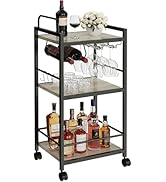 Bar Cart for The Home, 3 Tier Kitchen Carts with Wheels, Small Rolling Cart with Glass Holders, W...