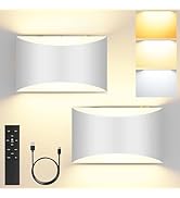 FOLKSMATE Battery Operated Wall Sconces Set of 2, White Rechargeable Wireless Remote &amp; Touch Cont...