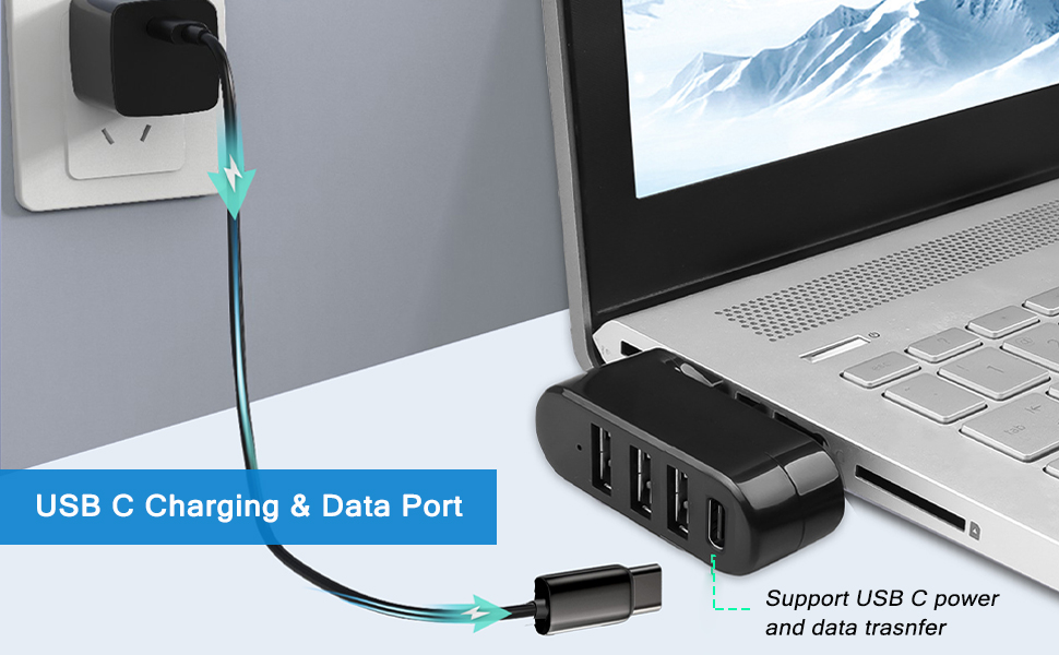 4-Port USB C Hub [90°/180° Degree Rotatable]
