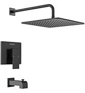 Lava Odoro 12-inch Square Bathtub and Shower Faucet Set Matte Black, Shower Trim Kit with Rough-i...
