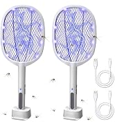 Lulu Home 2-in-1 Electric Bug Zapper Racket, 2 Pack 3000V High Voltage LED Lighted Handheld Mosqu...