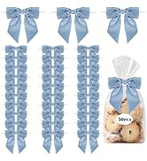 TONIFUL 50pcs Dusty Blue Satin Ribbon Bows with Twist Tie, 4.5 Inch Decorative Bows for Gift Wrap...