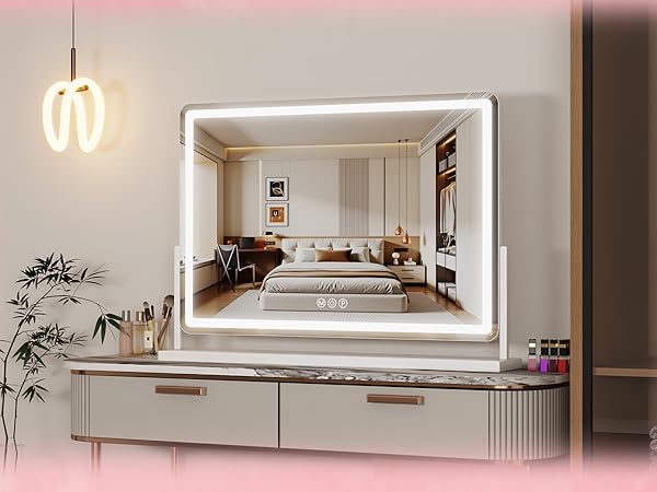Vanity Mirror with Lights, 18&amp;#34;×14&amp;#34; LED Makeup Mirror with Light, Smart Touch with 3-Color Lighting