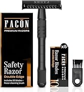 Facón Double Edge Safety Razor for Men &amp; Women - Butterfly Open Stainless Steel Razor w/ 50 Plati...