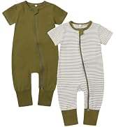 Feidoog Toddler 2 Pack Baby Zipper Rompers Cotton Short Sleeve One Piece Jumpsuit Outfits