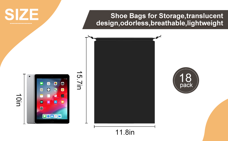 18 Pack Shoe Bags for Travel, 11.8in x 15.7in Travel Shoe Bags for Packing, 