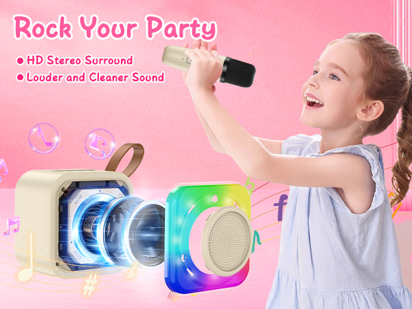 Mini Karaoke Machine for Kids Adults, Portable Bluetooth Speaker with 2 Wireless Microphones