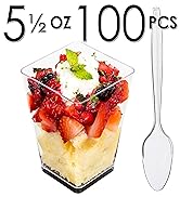 DLux 100 x 5 oz Mini Dessert Cups with Spoons, Square Large 