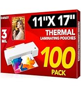 CAREGY 100 Pack Laminating Sheets, Hold 11 x 17 Inch Sheet, 3 Mil Clear Thermal Laminating Pouche...