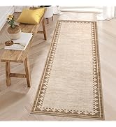 Modern Bordered Runner Rug 2x6 for Hallway Non Slip Low Pile Neutral Kitchen Runner Rugs Washable...