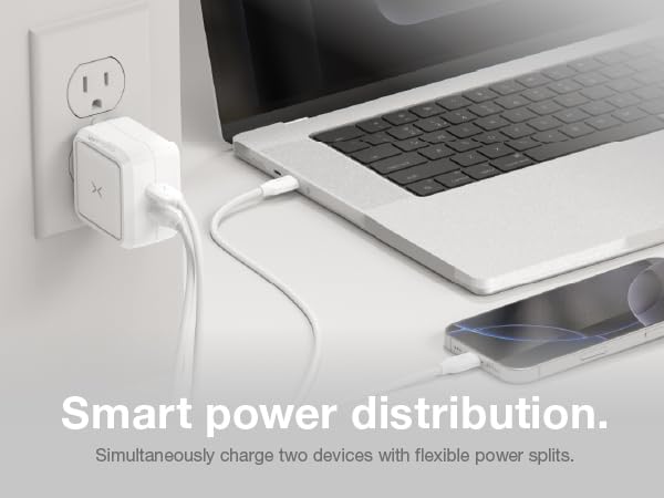 Smart power distribution balances power across both ports for fast charging of all devices