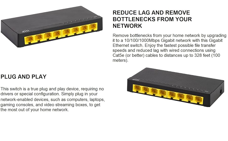 10/100/1000Mbps, IEEE 802.3ab, Cat5e, Plug and Play, for Gaming and Streaming Compact size